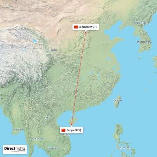 Sanya - Xinzhou direct flight map