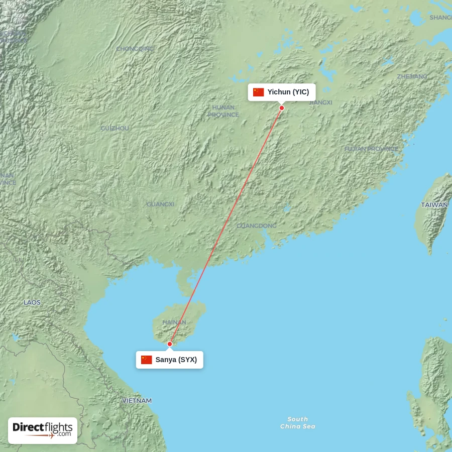 SYX - YIC route map