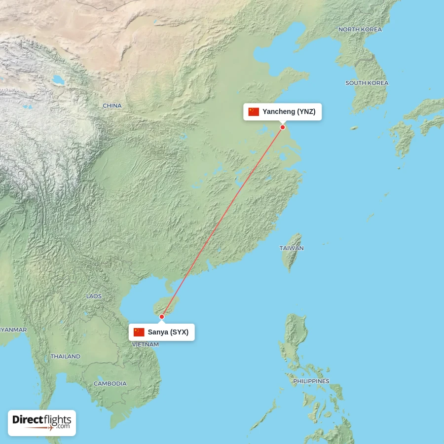 SYX - YNZ route map