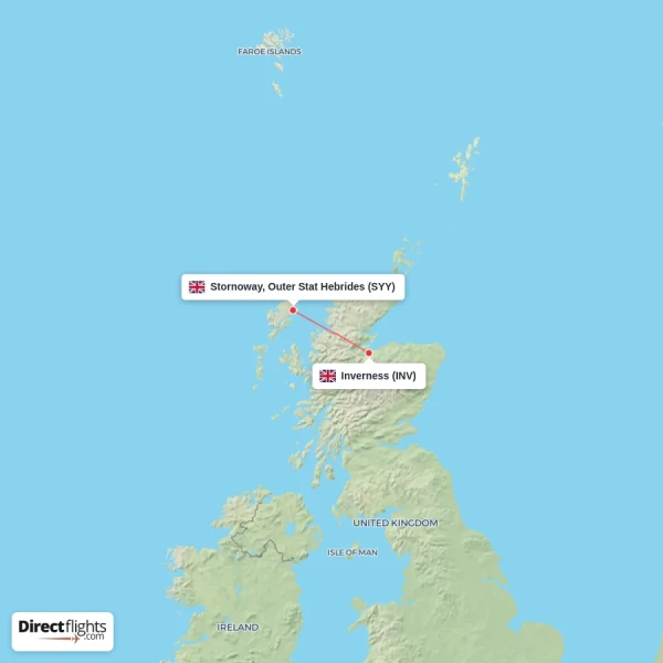 Stornoway, Outer Stat Hebrides - Inverness direct flight map