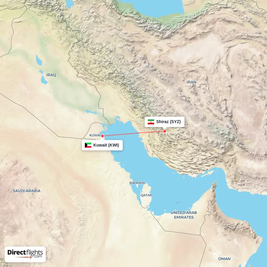 SYZ - KWI route map