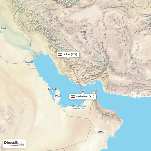 Shiraz - Sirri Island direct flight map