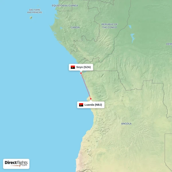 Soyo - Luanda direct flight map