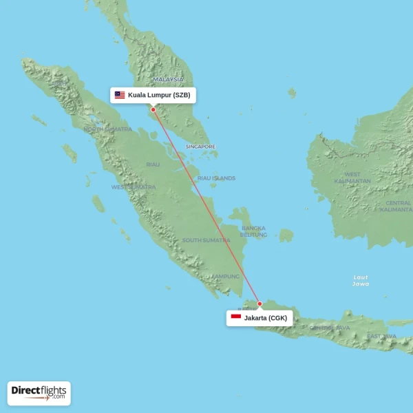 Kuala Lumpur - Jakarta direct flight map