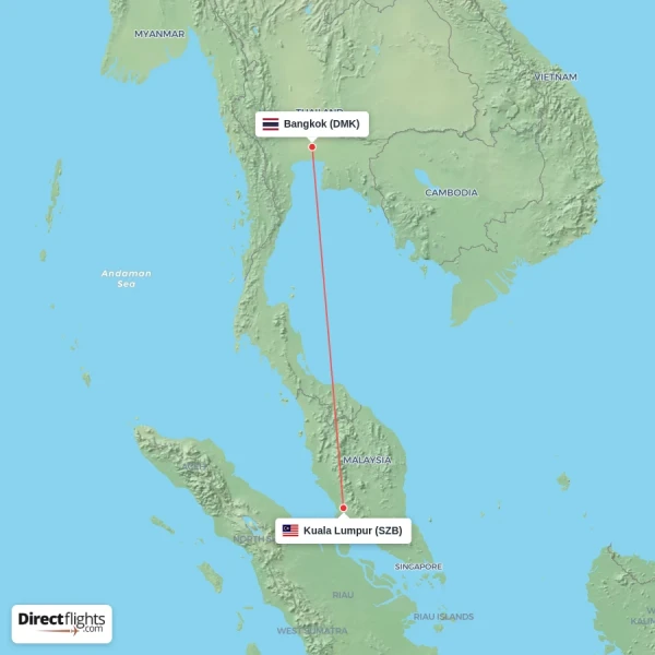 Kuala Lumpur - Bangkok direct flight map