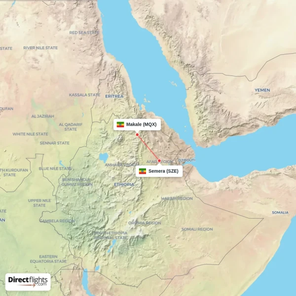 Semera - Makale direct flight map