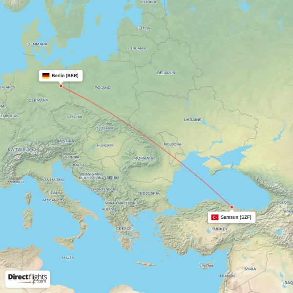 Samsun - Berlin direct flight map