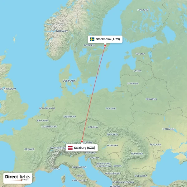 Salzburg - Stockholm direct flight map