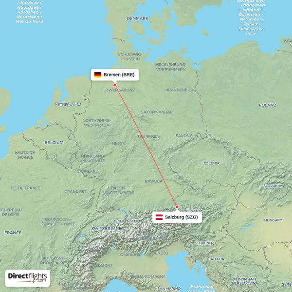 Salzburg - Bremen direct flight map