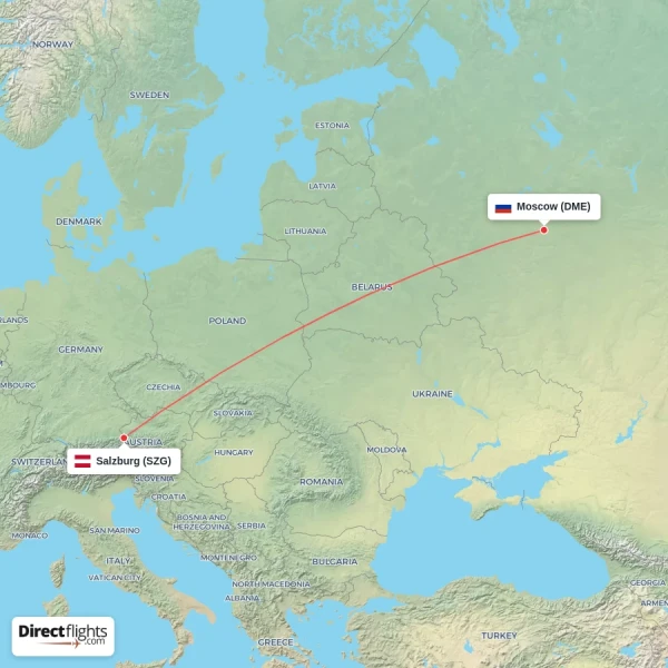 Salzburg - Moscow direct flight map