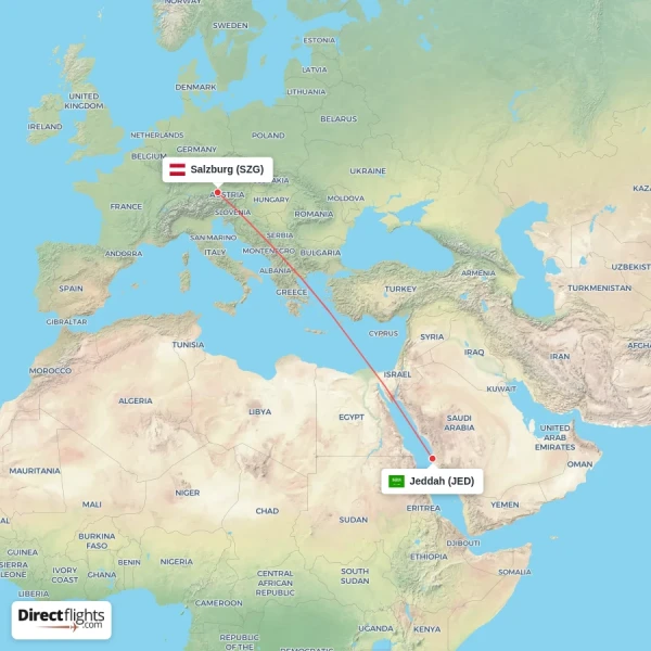 Salzburg - Jeddah direct flight map