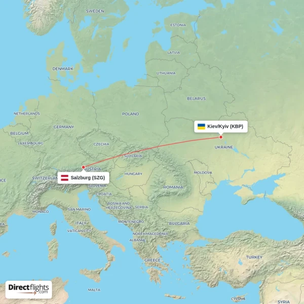 Salzburg - Kiev/Kyiv direct flight map