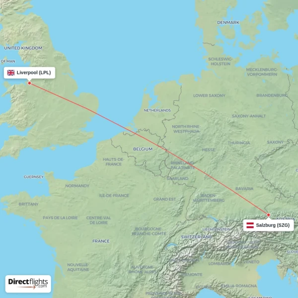 Salzburg - Liverpool direct flight map
