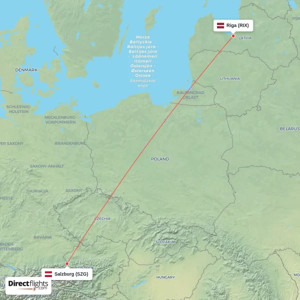 Salzburg - Riga direct flight map