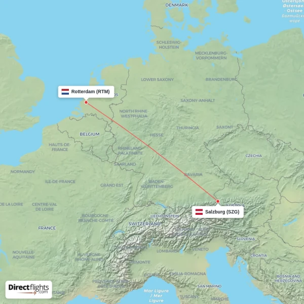 Salzburg - Rotterdam direct flight map