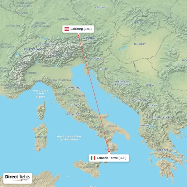 Salzburg - Lamezia-Terme direct flight map