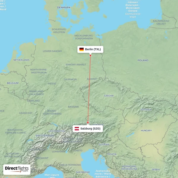 Salzburg - Berlin direct flight map