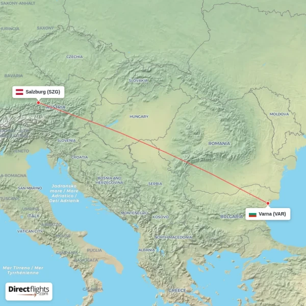 Salzburg - Varna direct flight map
