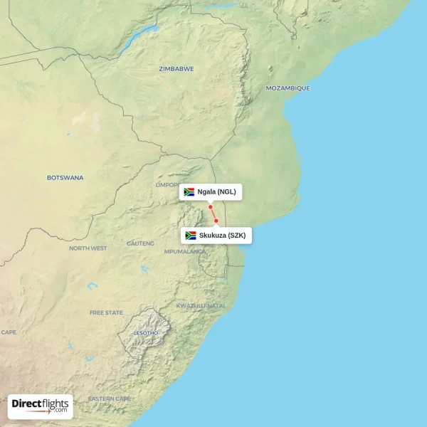 Skukuza - Ngala direct flight map