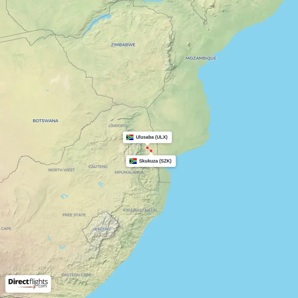 Skukuza - Ulusaba direct flight map