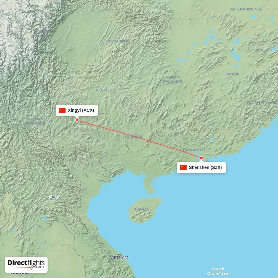 SZX - ACX route map