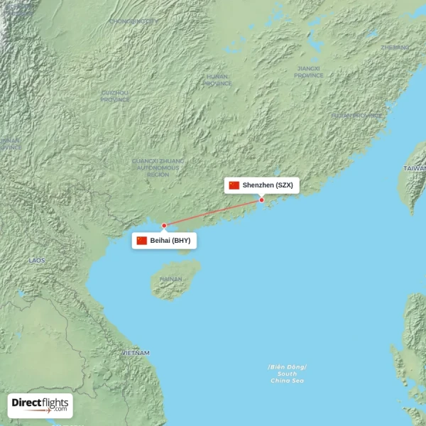 Shenzhen - Beihai direct flight map