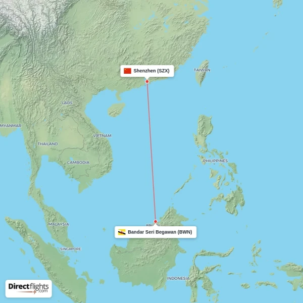 Shenzhen - Bandar Seri Begawan direct flight map