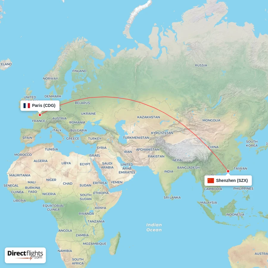 SZX - CDG route map
