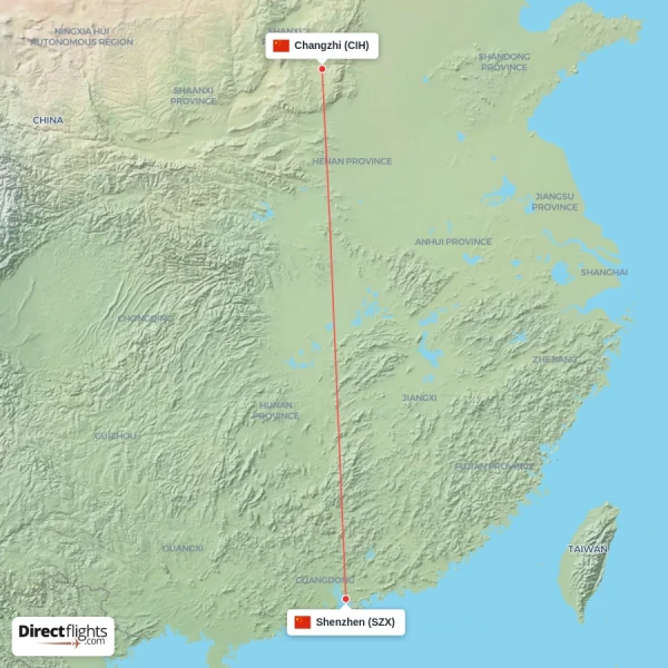 Shenzhen - Changzhi direct flight map