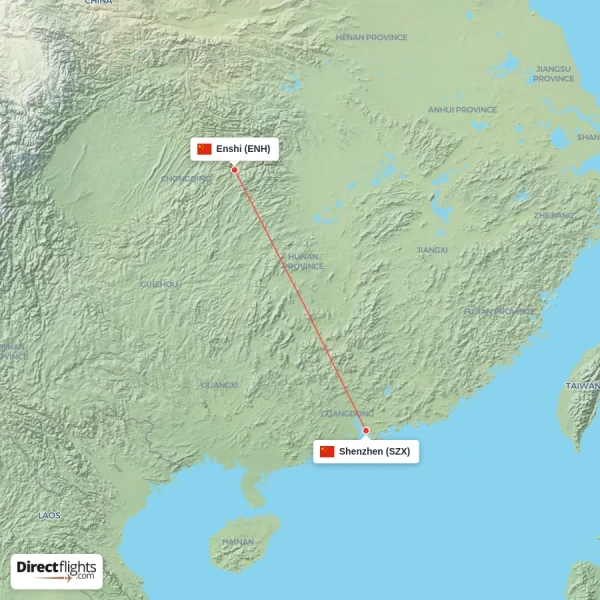 Shenzhen - Enshi direct flight map