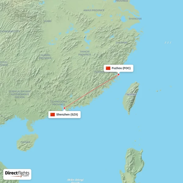 Shenzhen - Fuzhou direct flight map