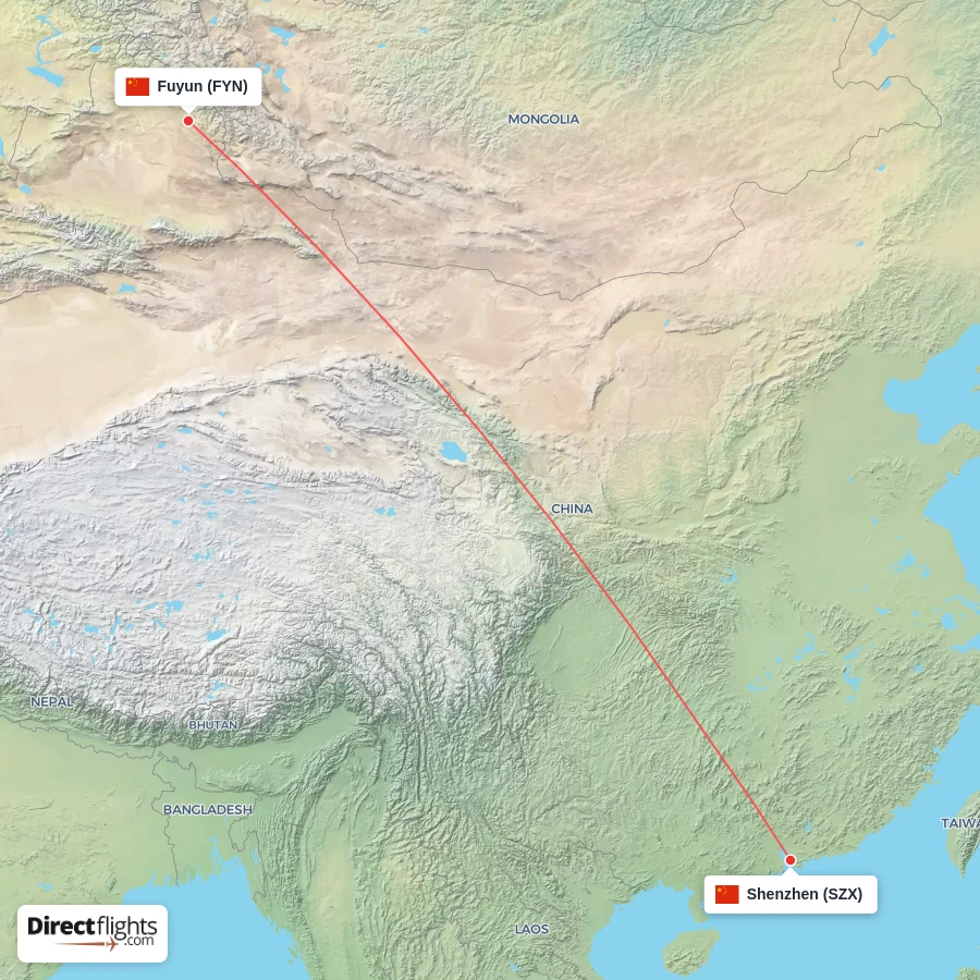 SZX - FYN route map