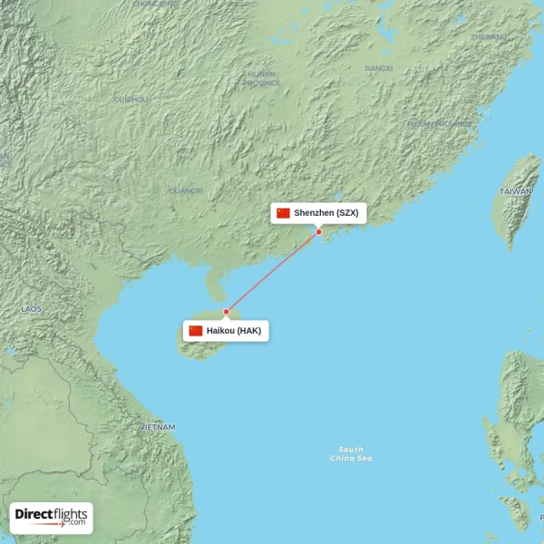 Shenzhen - Haikou direct flight map