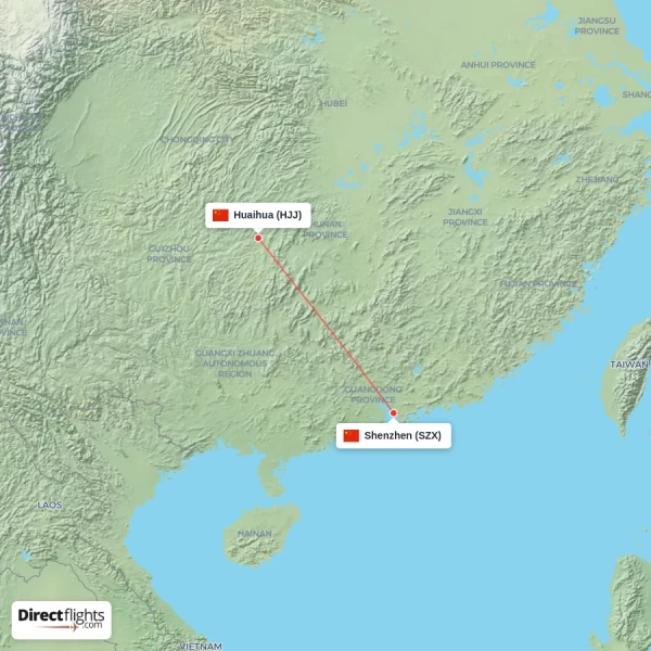 Shenzhen - Huaihua direct flight map