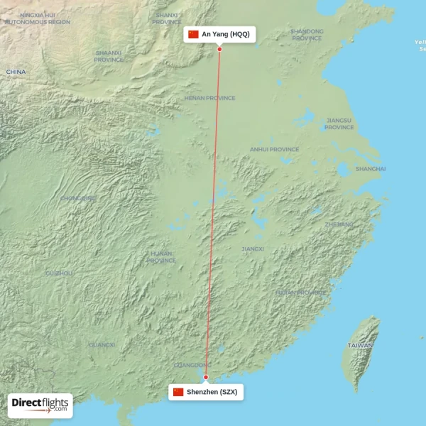 Shenzhen - An Yang direct flight map