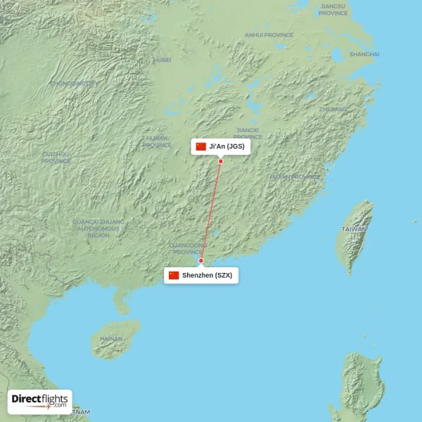 Shenzhen - Ji'An direct flight map