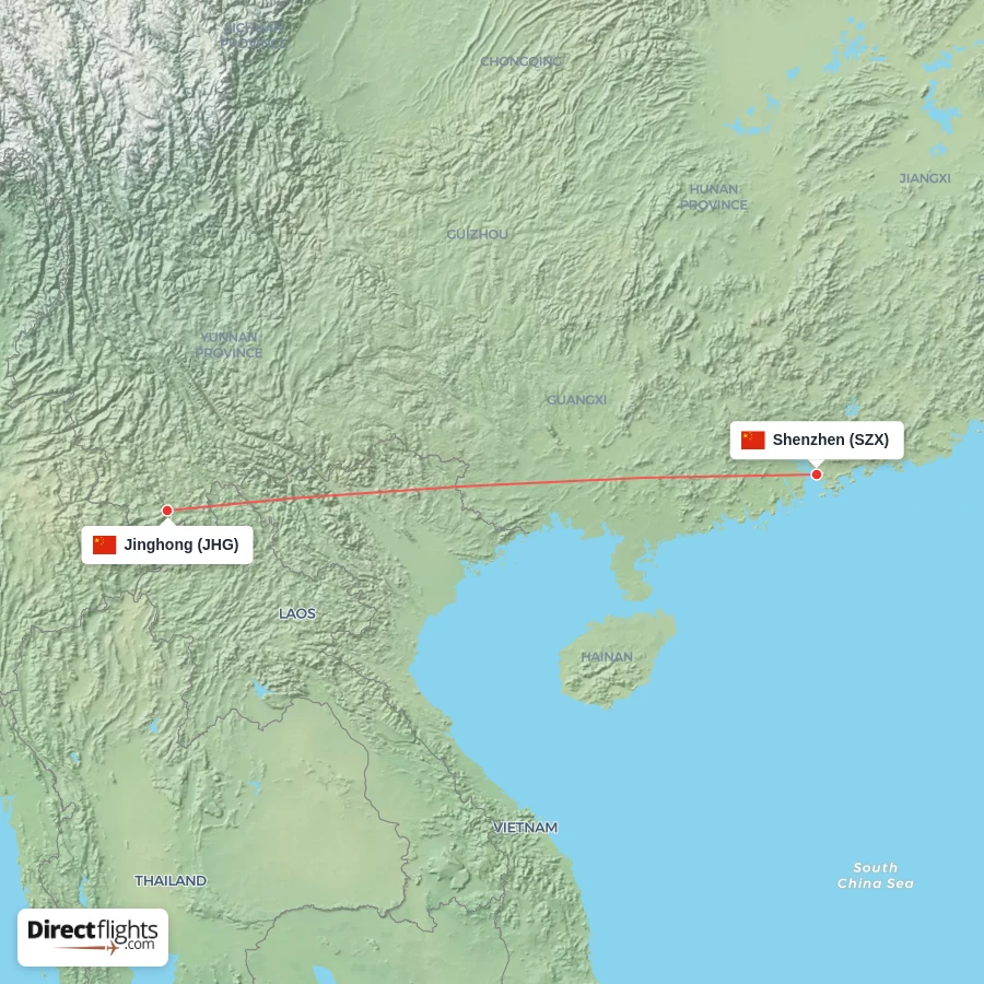 SZX - JHG route map