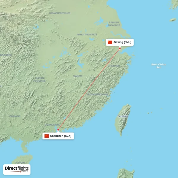 Shenzhen - Jiaxing direct flight map
