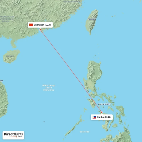 Shenzhen - Kalibo direct flight map