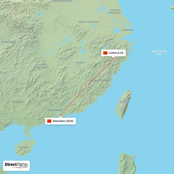 Shenzhen - Lishui direct flight map