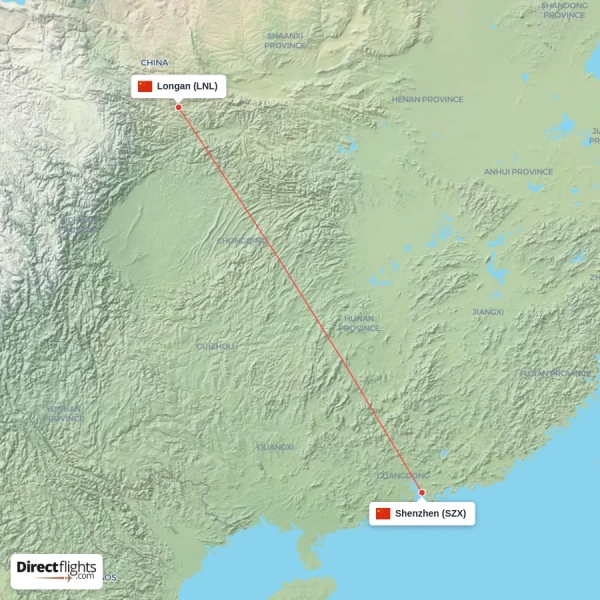 Shenzhen - Longan direct flight map