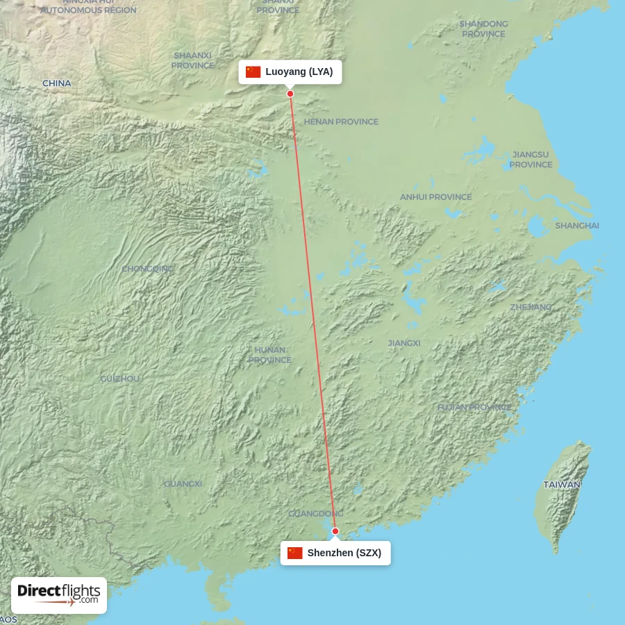 SZX - LYA route map