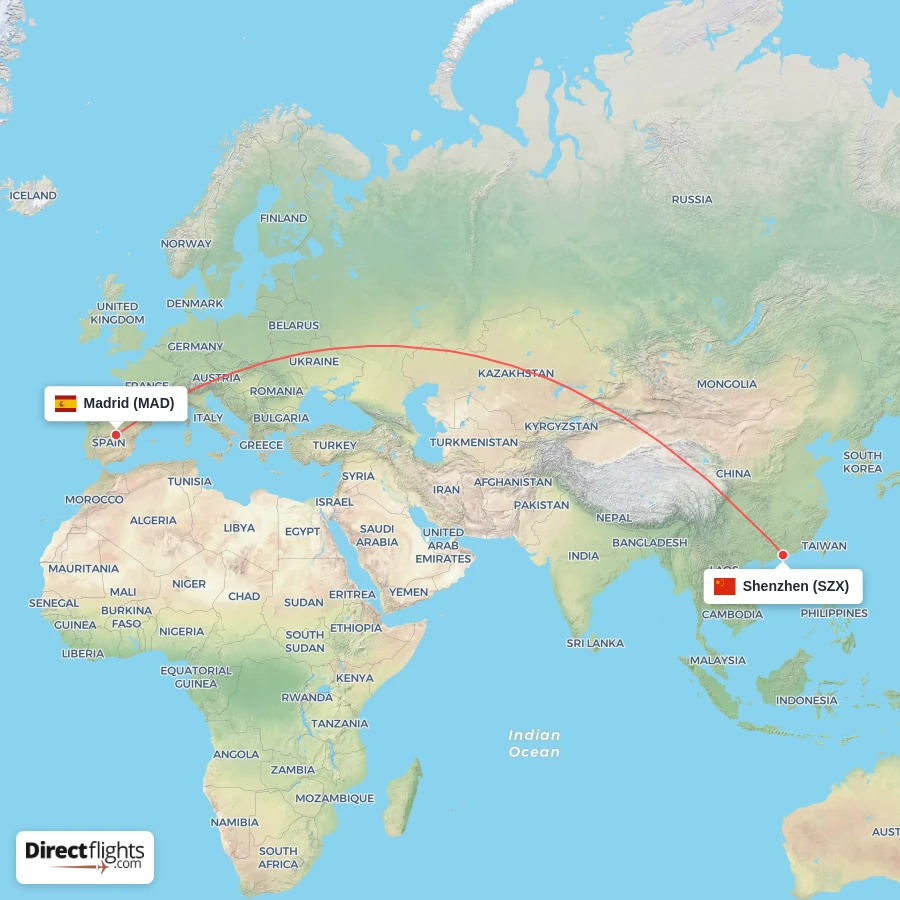 SZX - MAD route map