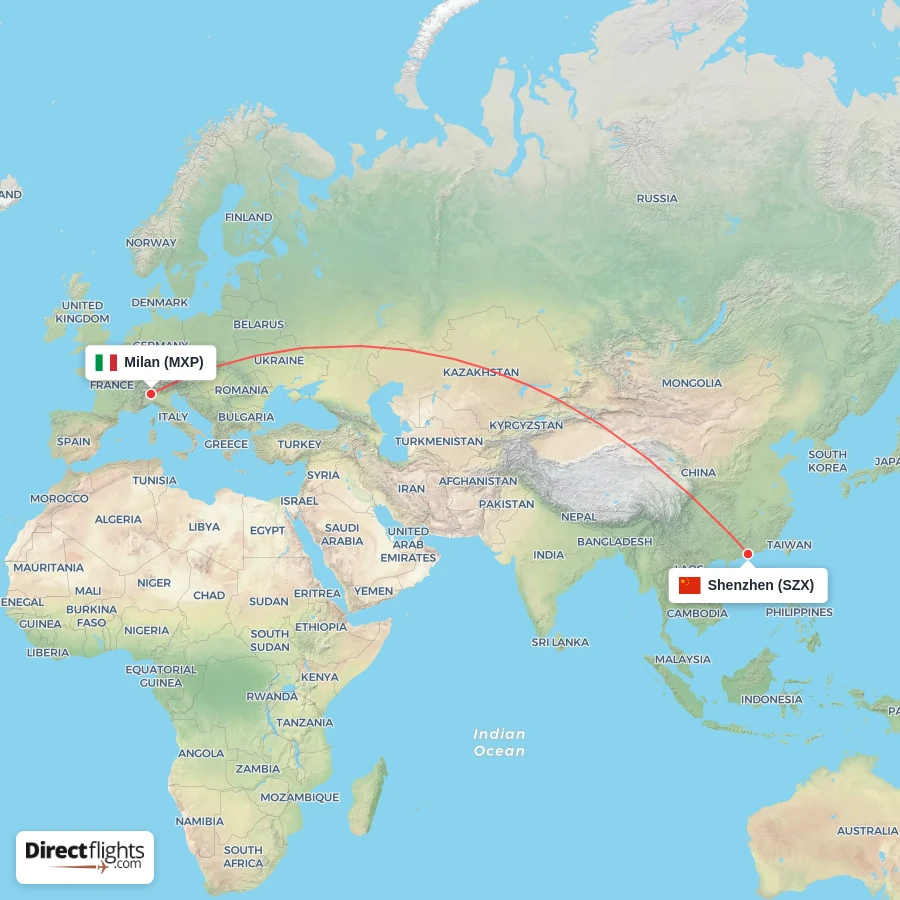 SZX - MXP route map