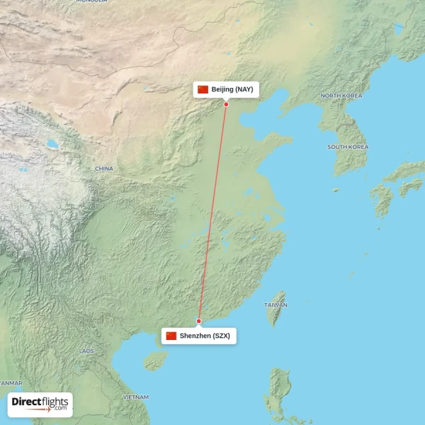 Shenzhen - Beijing direct flight map