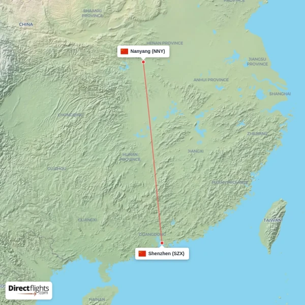 Shenzhen - Nanyang direct flight map