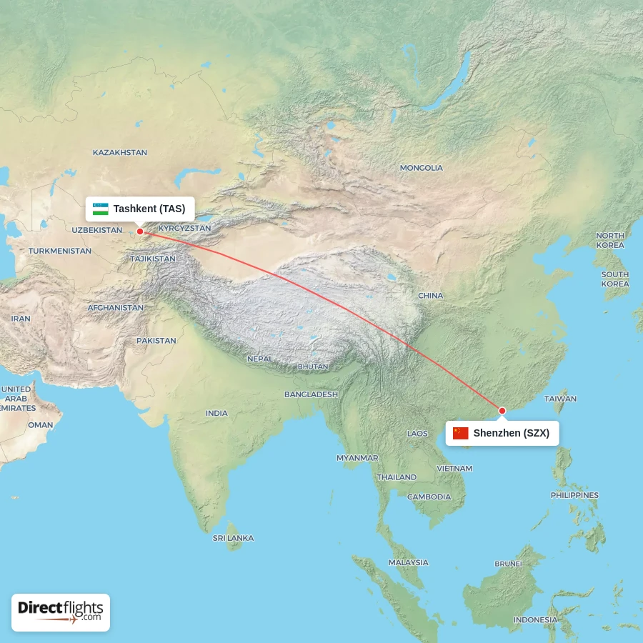 SZX - TAS route map