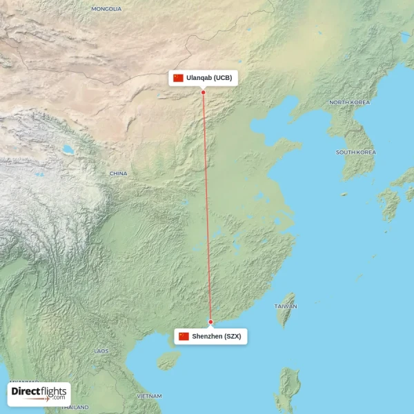 Shenzhen - Ulanqab direct flight map