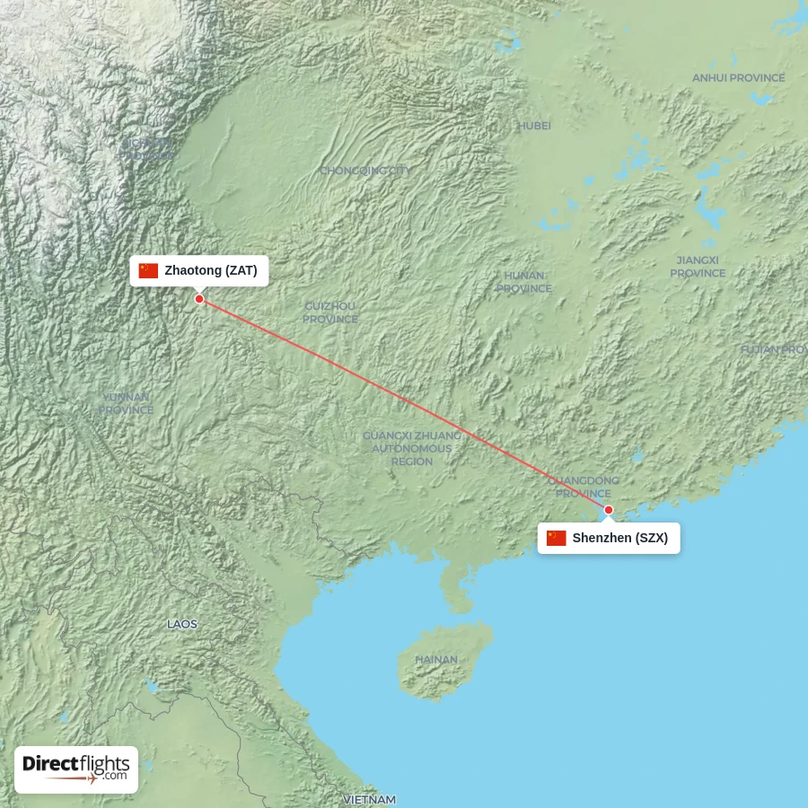 SZX - ZAT route map
