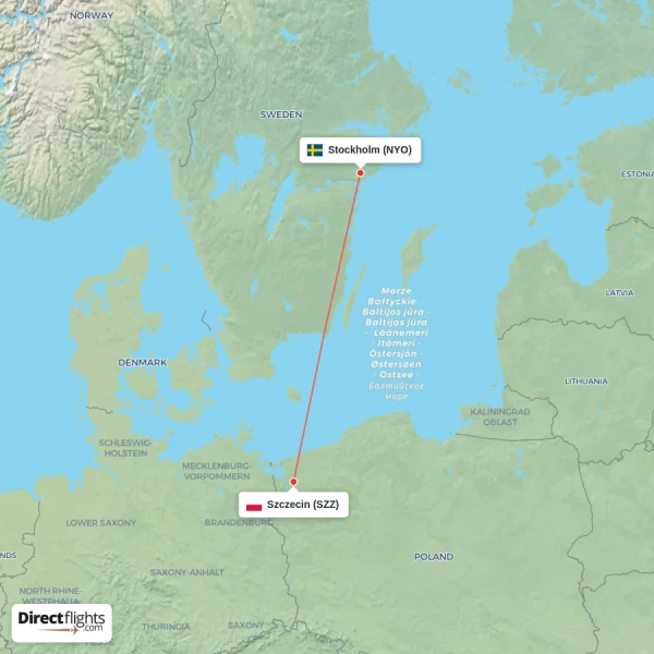 Szczecin - Stockholm direct flight map